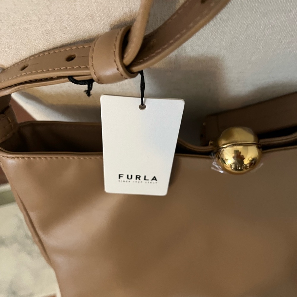 Furla Brown Leather Shoulder Bag with Gold Accent